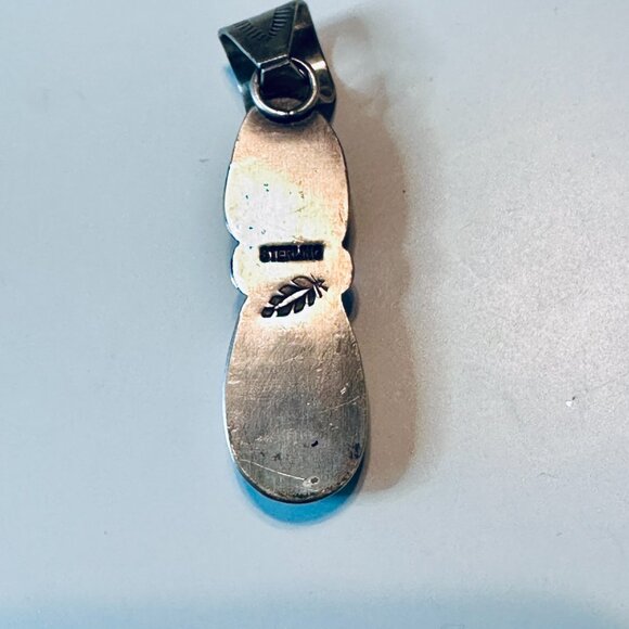 Authentic Navajo Sterling Silver Mediterranean Coral and Turquoise Pendant - Picture 3 of 3